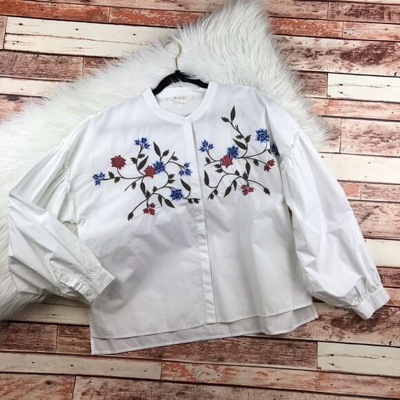 Vince camuto embroidered balloon sleeve blouse - Picture 2 of 8